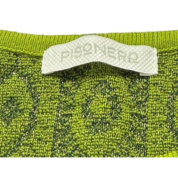 Pisonero Knit Top 3/4 Sleeves Artsy Abstract Green Blue Metallic Thread Size XS - Picture 8 of 11